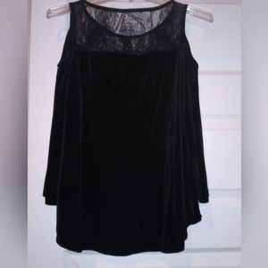 NEW NY& Co Black Velvet Shimmering cold shoulder velvet lace top NWT
